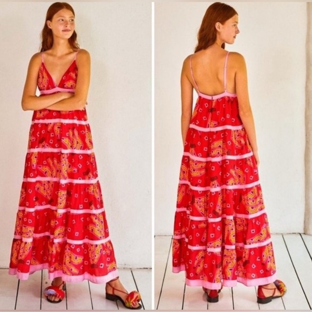 Farm Rio Red Tiki Bananas Tiered Dress Dress size XL